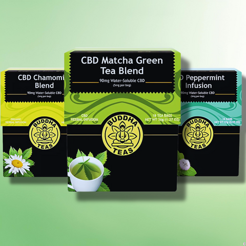 CBD Tea by Buddha Teas - 90mg CBD - 4 Delicious Flavours!! - 5mg per bag - 18 Bags