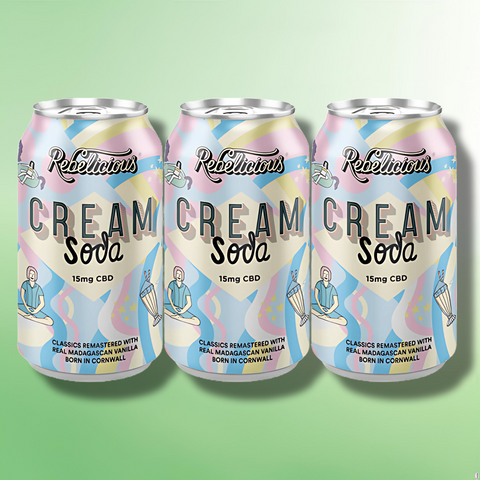 CBD Drinks by Rebelicious - 12 x 15mg CBD Cream Soda Sparkling Drinks - 330ml