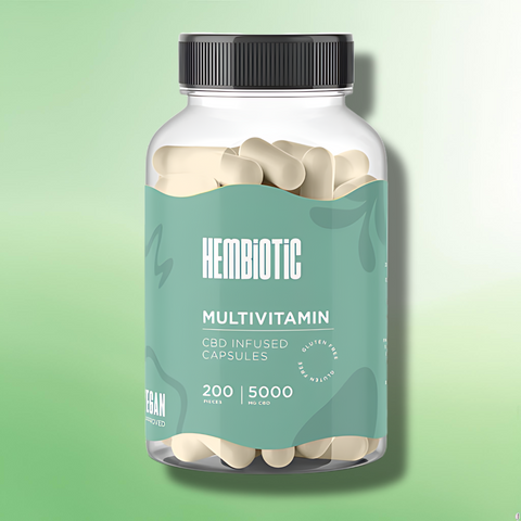 Organic CBD Capsules by Hembiotic - 750mg to 5000mg - Gluten Free - 30/200 Caps