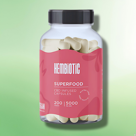 Organic CBD Capsules by Hembiotic - 750mg to 5000mg - Gluten Free - 30/200 Caps