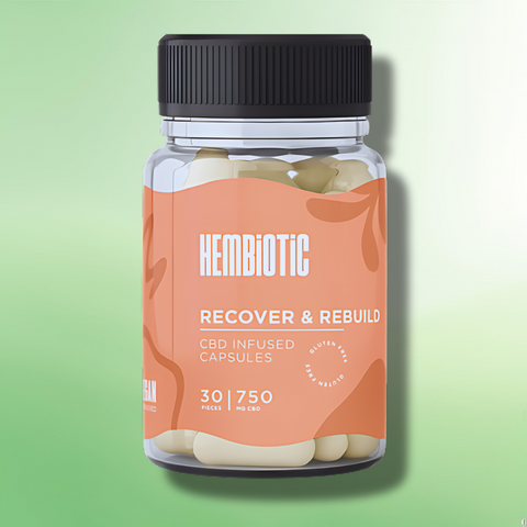 Organic CBD Capsules by Hembiotic - 750mg to 5000mg - Gluten Free - 30/200 Caps