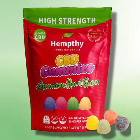 High Strength CBD Gummies by Hempthy - 99.9% CBD Isolate - 1000mg - 50 Pcs