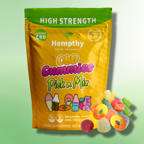 High Strength CBD Gummies by Hempthy - 99.9% CBD Isolate - 1000mg - 50 Pcs