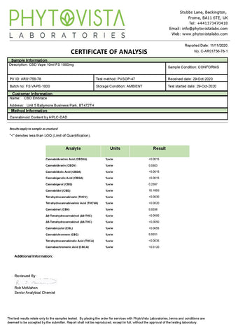 CBD Embrace 1000mg Vaping liquid - 10ml
