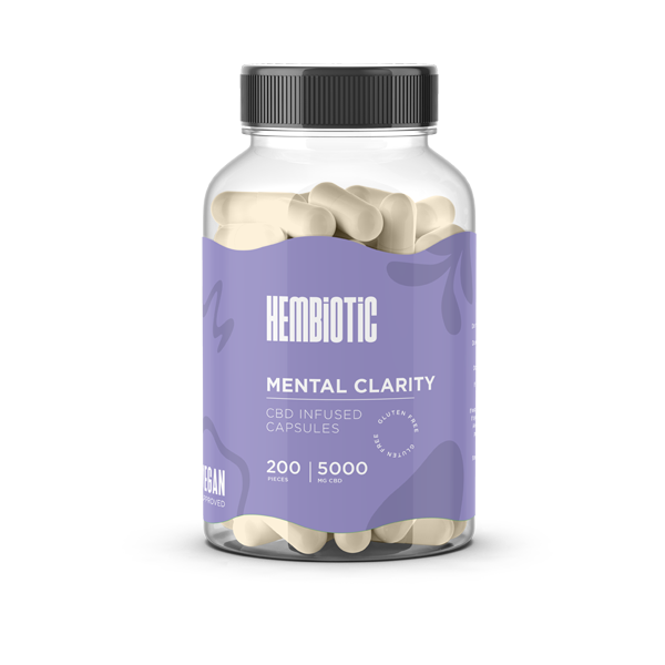 Organic CBD Capsules by Hembiotic - 750mg to 5000mg - Gluten Free - 30/200 Caps
