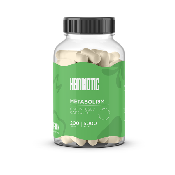 Organic CBD Capsules by Hembiotic - 750mg to 5000mg - Gluten Free - 30/200 Caps