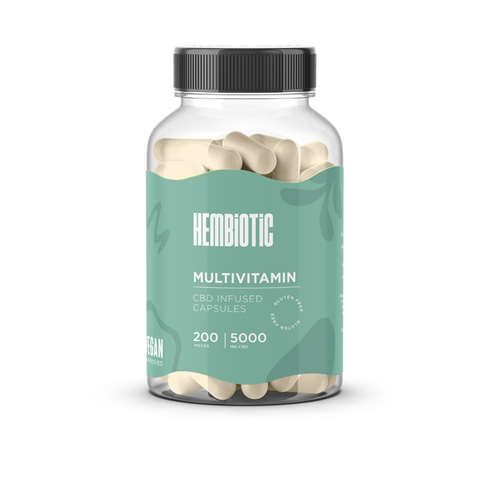 Organic CBD Capsules by Hembiotic - 750mg to 5000mg - Gluten Free - 30/200 Caps