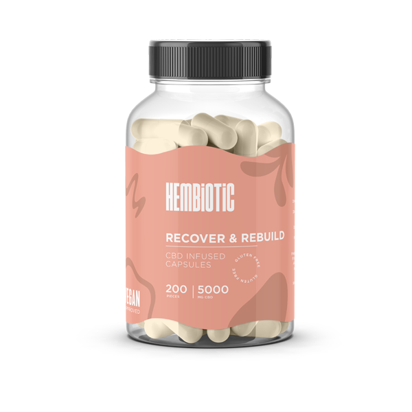 Organic CBD Capsules by Hembiotic - 750mg to 5000mg - Gluten Free - 30/200 Caps