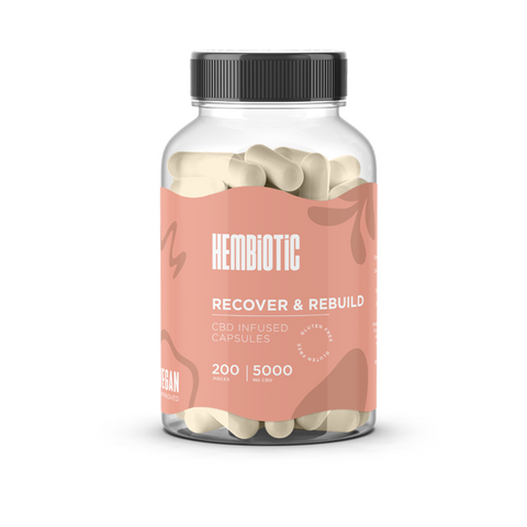 Organic CBD Capsules by Hembiotic - 750mg to 5000mg - Gluten Free - 30/200 Caps