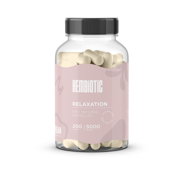 Organic CBD Capsules by Hembiotic - 750mg to 5000mg - Gluten Free - 30/200 Caps