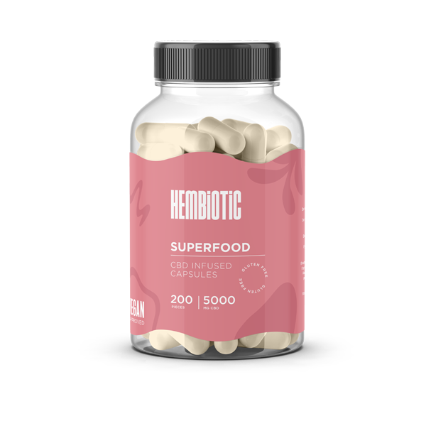 Organic CBD Capsules by Hembiotic - 750mg to 5000mg - Gluten Free - 30/200 Caps
