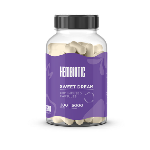 Organic CBD Capsules by Hembiotic - 750mg to 5000mg - Gluten Free - 30/200 Caps