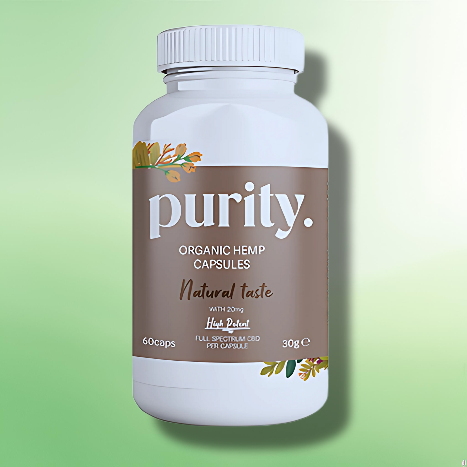 Cold Pressed CBD Oil by Purity - 600mg - 1200mg Full-Spectrum Capsules - 60 caps